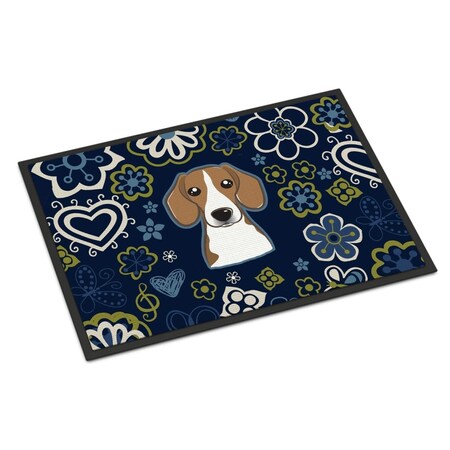 Carolines Treasures 24 x 36 in. Blue Flowers Beagle Indoor or Outdoor Mat BB5090JMAT